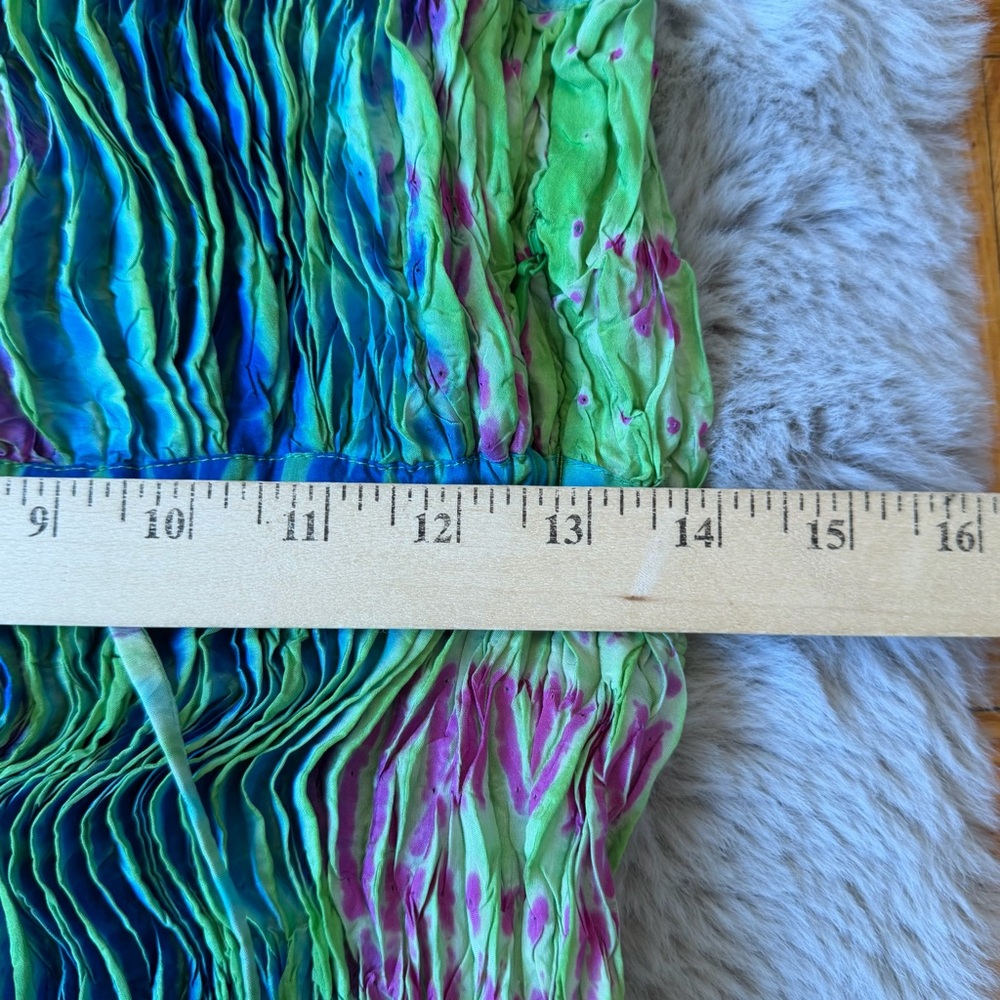 CALYPSO ST BARTH  100% Silk Pleated Maxi Dress Tie Dye Boho Blue Pink Green L - Picture 14 of 15